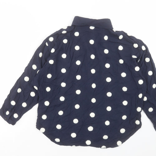 Zara Womens Blue Polka Dot Viscose Basic Button-Up Size S Collared