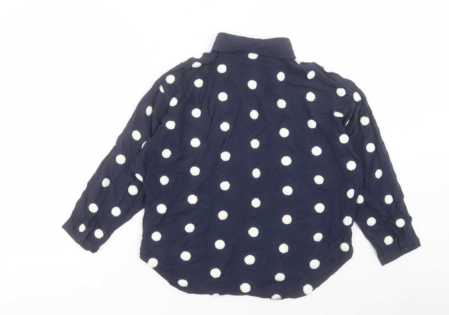 Zara Womens Blue Polka Dot Viscose Basic Button-Up Size S Collared
