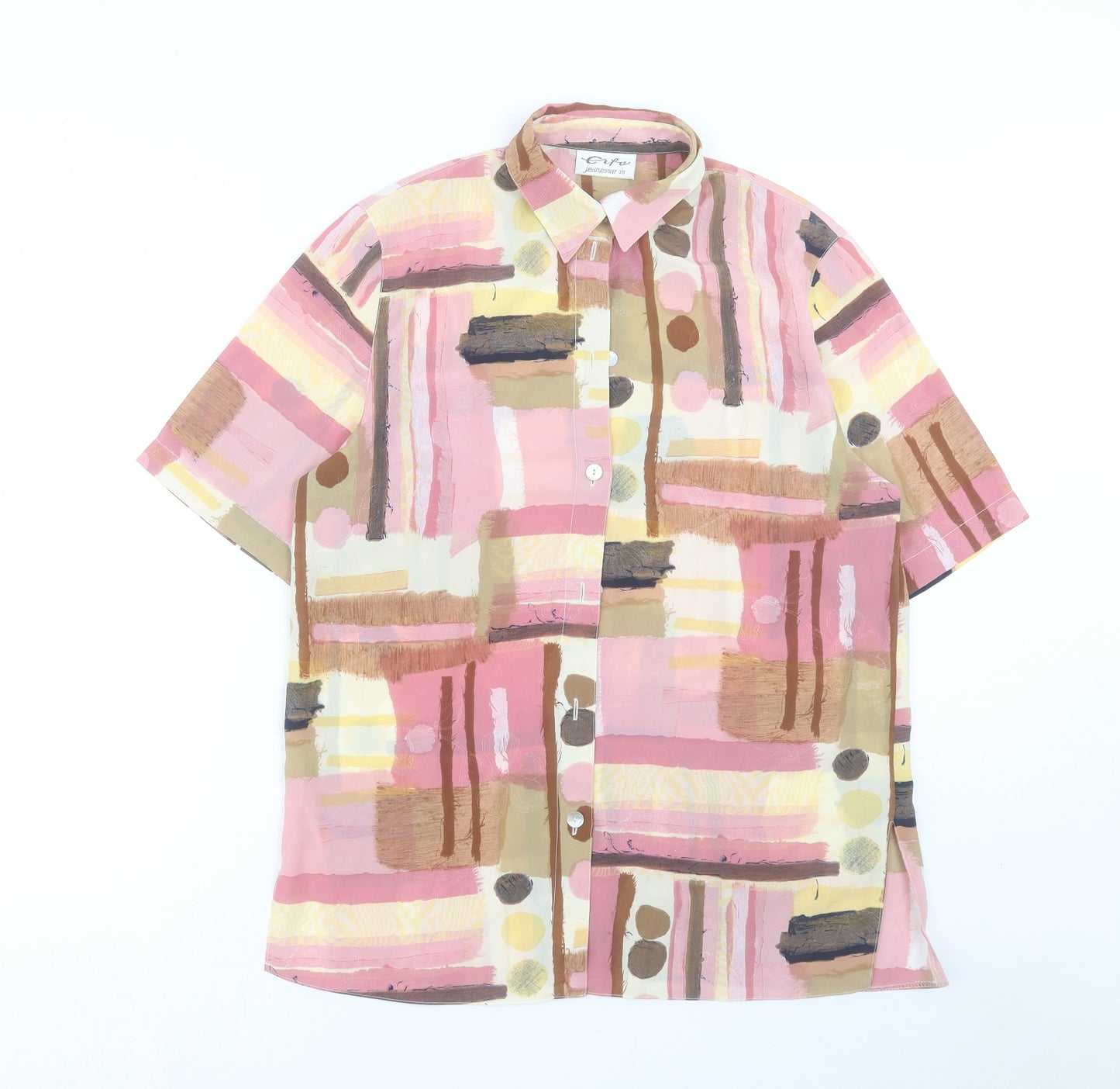 jewnesse Womens Multicoloured Geometric Polyester Basic Button-Up Size 10 Collared