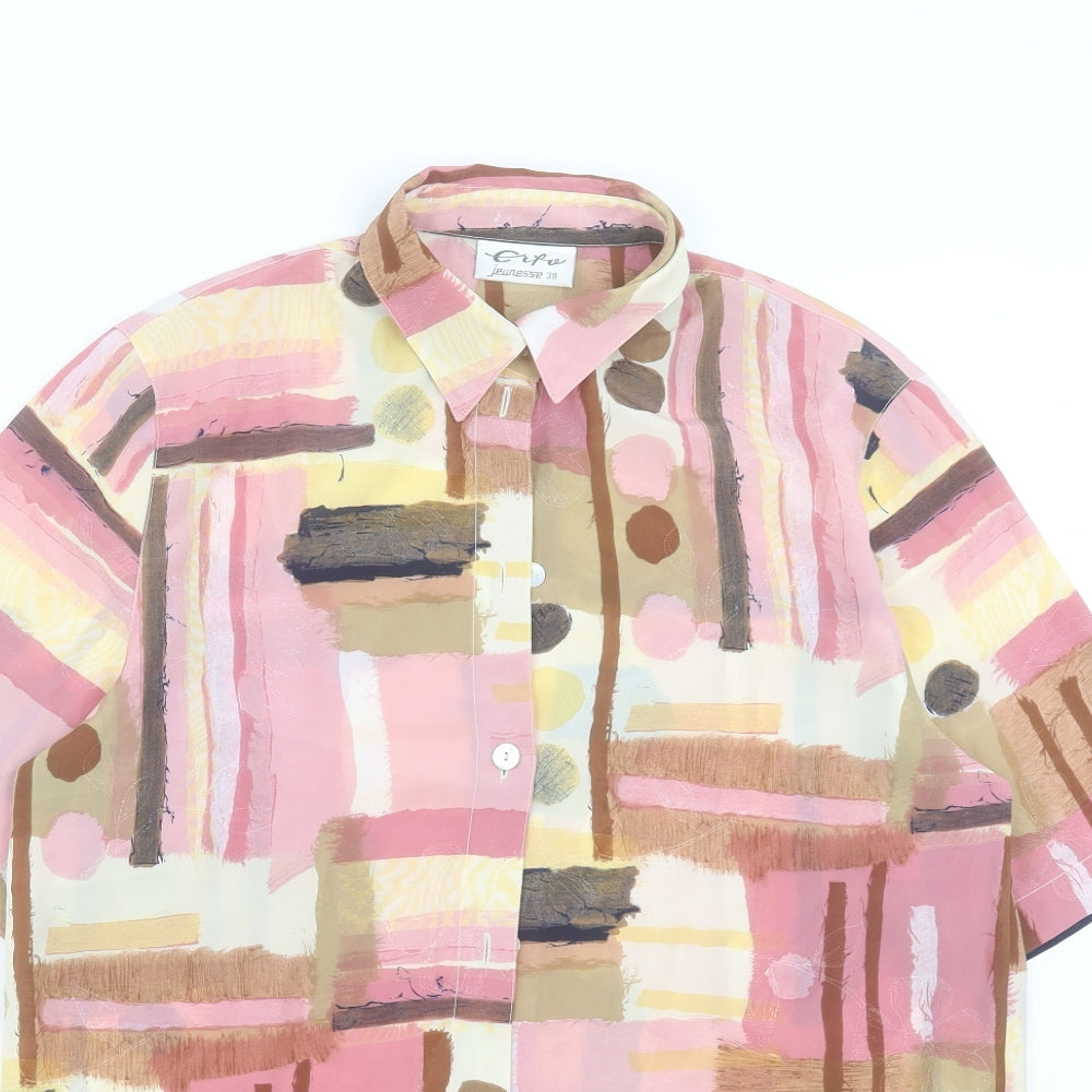 jewnesse Womens Multicoloured Geometric Polyester Basic Button-Up Size 10 Collared