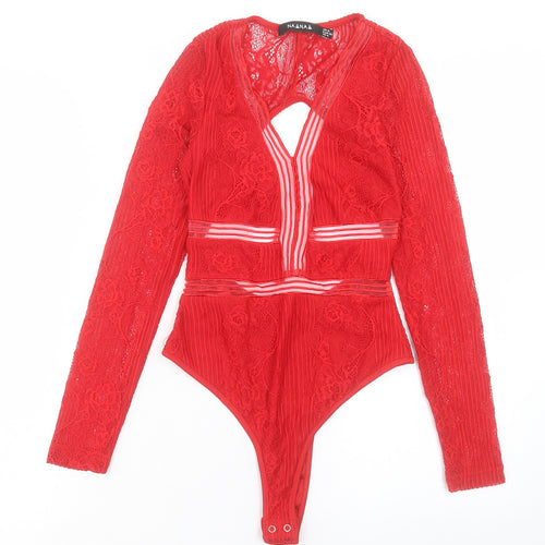 NAANAA Womens Red Polyester Bodysuit One-Piece Size 8 Snap