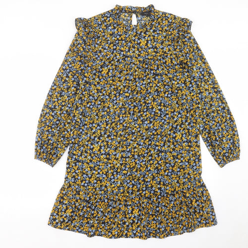 New Look Womens Multicoloured Floral Polyester A-Line Size 8 Mock Neck Button