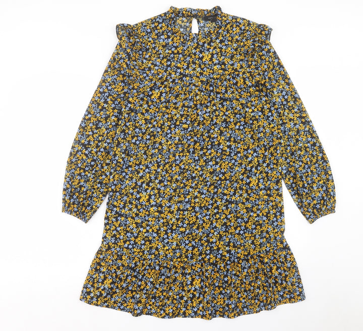 New Look Womens Multicoloured Floral Polyester A-Line Size 8 Mock Neck Button