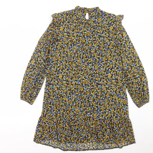 New Look Womens Multicoloured Floral Polyester A-Line Size 8 Mock Neck Button