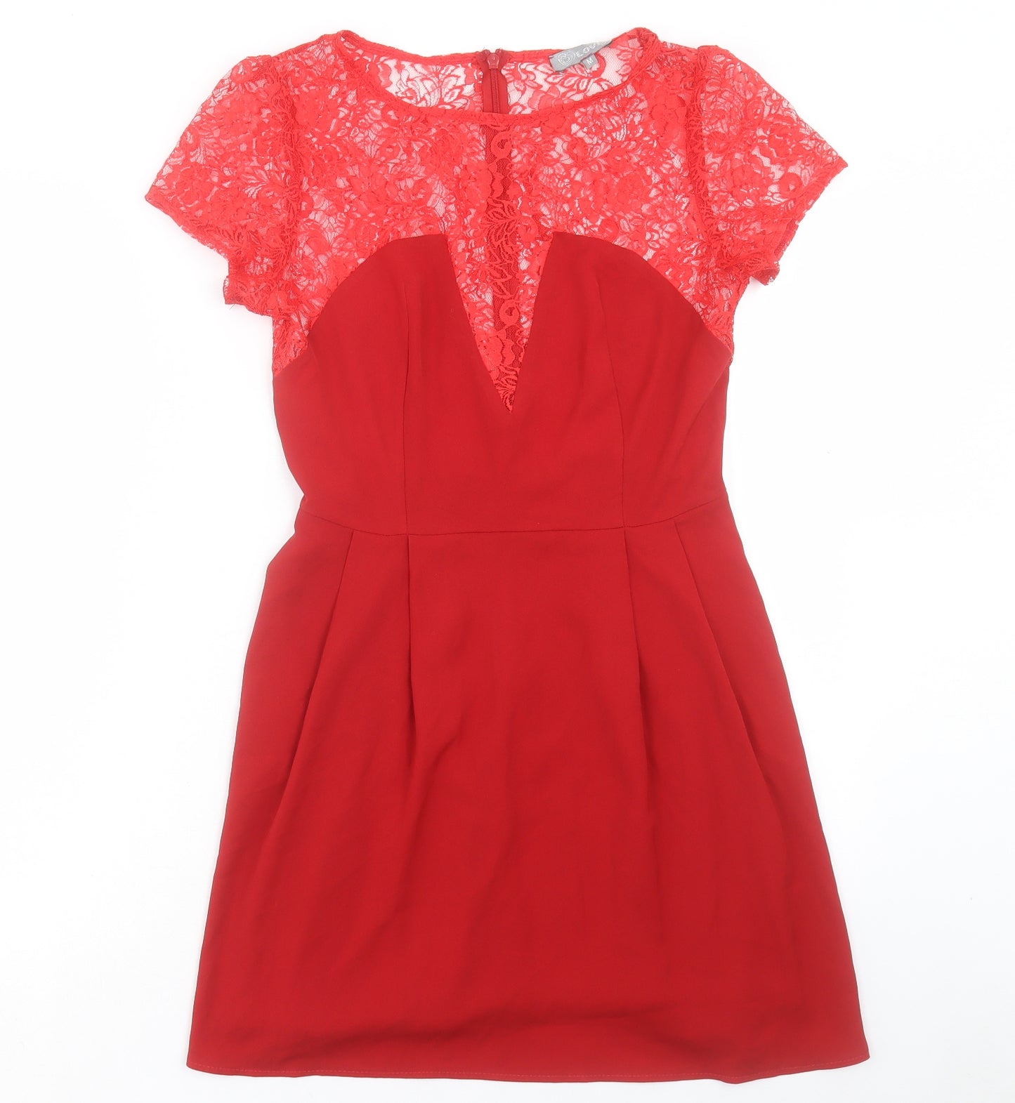 Love Womens Red Polyester A-Line Size M Boat Neck Zip - Lace Detail