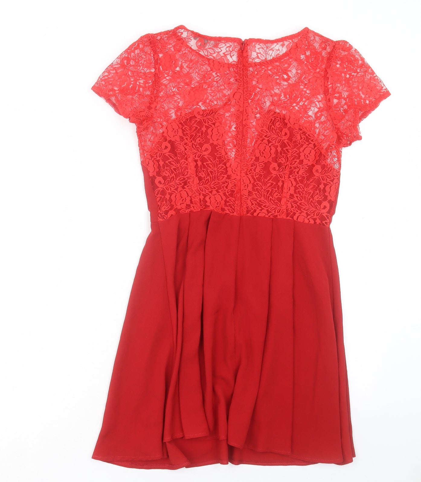 Love Womens Red Polyester A-Line Size M Boat Neck Zip - Lace Detail