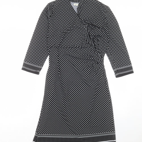 Max Studio Womens Black Polka Dot Polyester A-Line Size L V-Neck Pullover