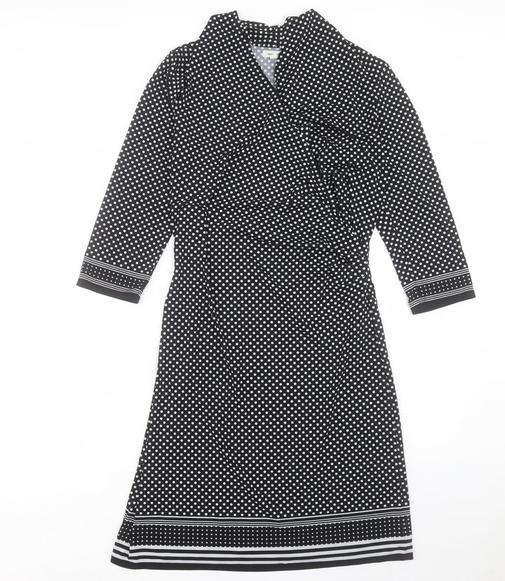 Max Studio Womens Black Polka Dot Polyester A-Line Size L V-Neck Pullover