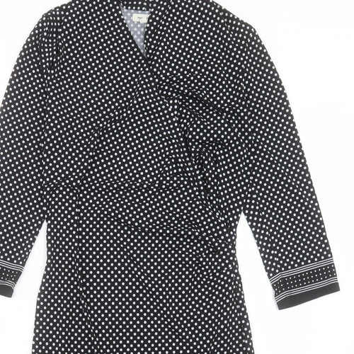 Max Studio Womens Black Polka Dot Polyester A-Line Size L V-Neck Pullover