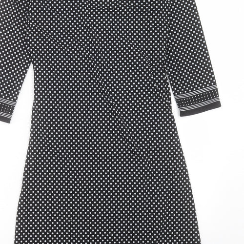 Max Studio Womens Black Polka Dot Polyester A-Line Size L V-Neck Pullover