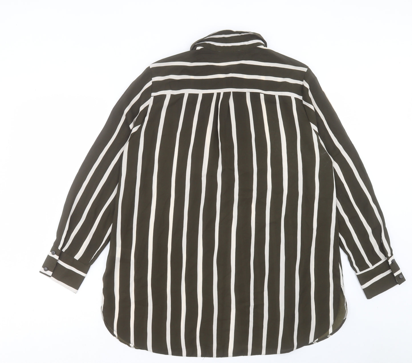 Primark Womens Green Striped Polyester Basic Button-Up Size 16 Collared