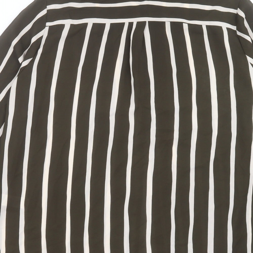 Primark Womens Green Striped Polyester Basic Button-Up Size 16 Collared