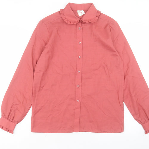 C&A Womens Pink Polyester Basic Button-Up Size 12 Collared