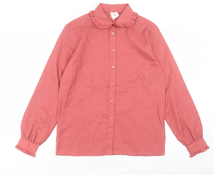 C&A Womens Pink Polyester Basic Button-Up Size 12 Collared