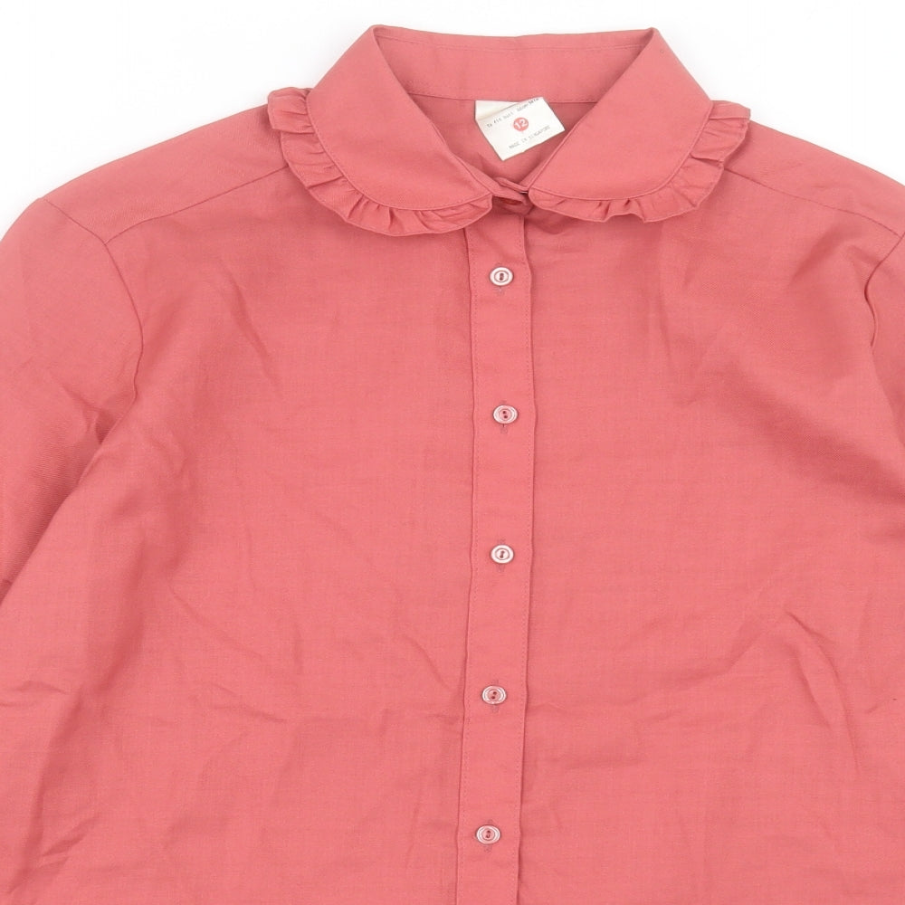 C&A Womens Pink Polyester Basic Button-Up Size 12 Collared