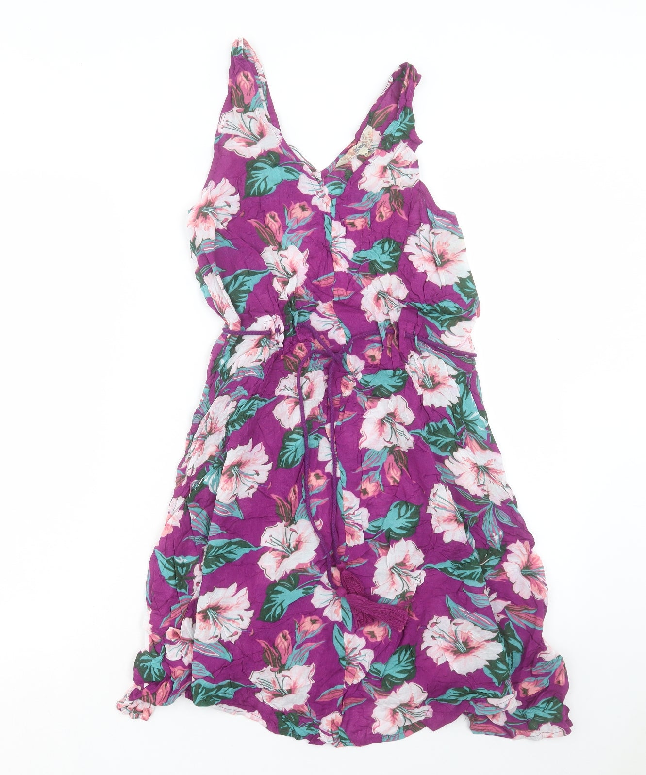 MANTARAY PRODUCTS Womens Purple Floral Viscose A-Line Size 10 Boat Neck Pullover