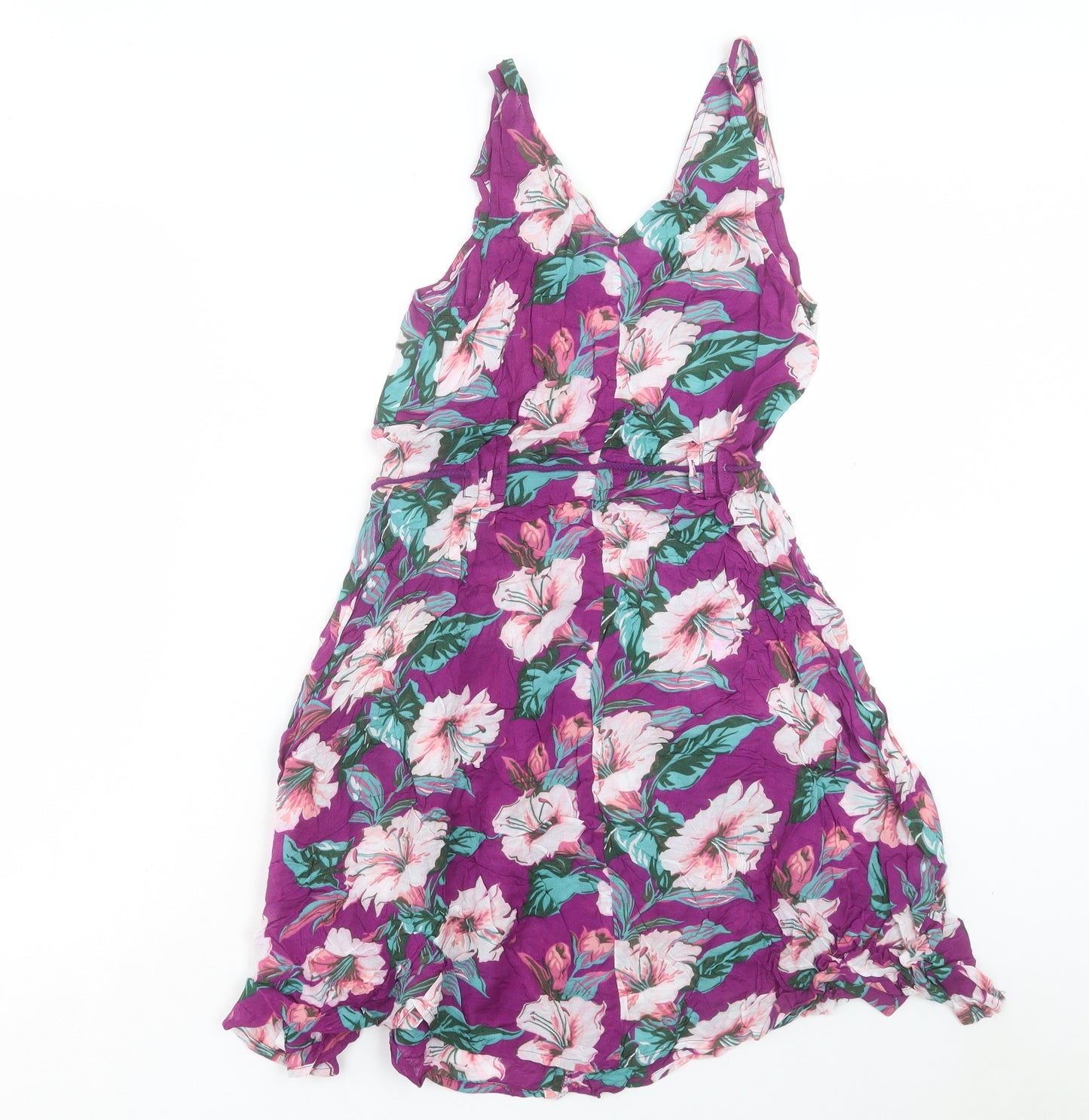 MANTARAY PRODUCTS Womens Purple Floral Viscose A-Line Size 10 Boat Neck Pullover