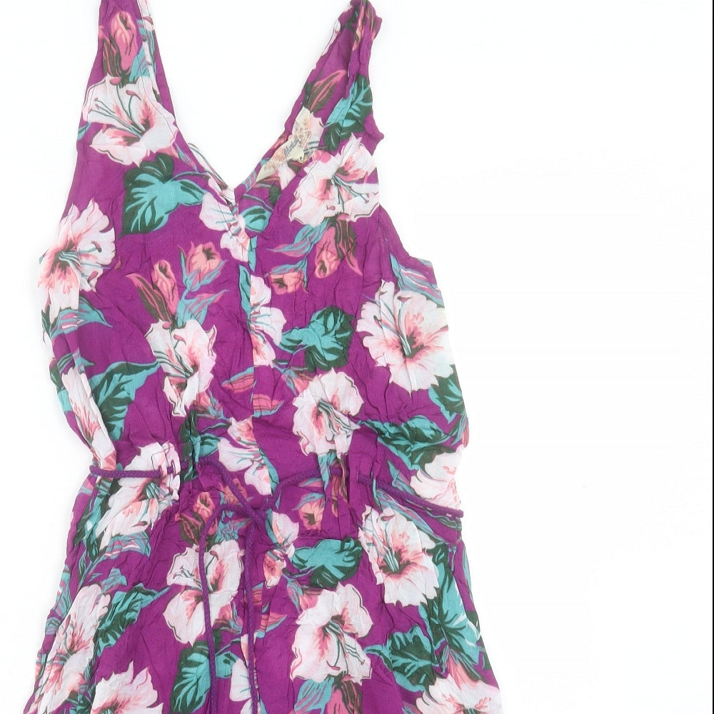 MANTARAY PRODUCTS Womens Purple Floral Viscose A-Line Size 10 Boat Neck Pullover