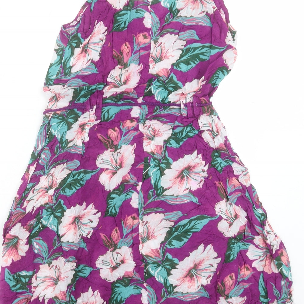 MANTARAY PRODUCTS Womens Purple Floral Viscose A-Line Size 10 Boat Neck Pullover