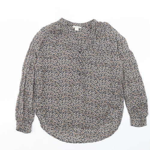 H&M Womens Brown Floral Modal Basic Button-Up Size 6 V-Neck