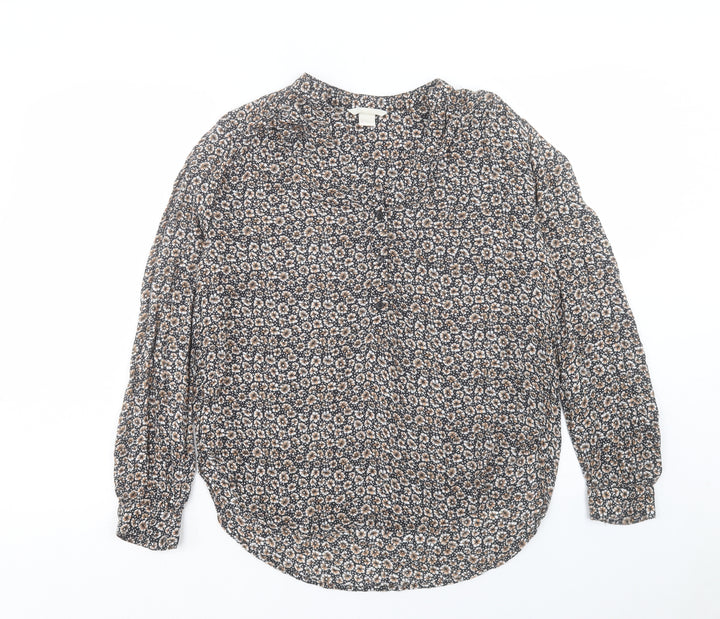 H&M Womens Brown Floral Modal Basic Button-Up Size 6 V-Neck