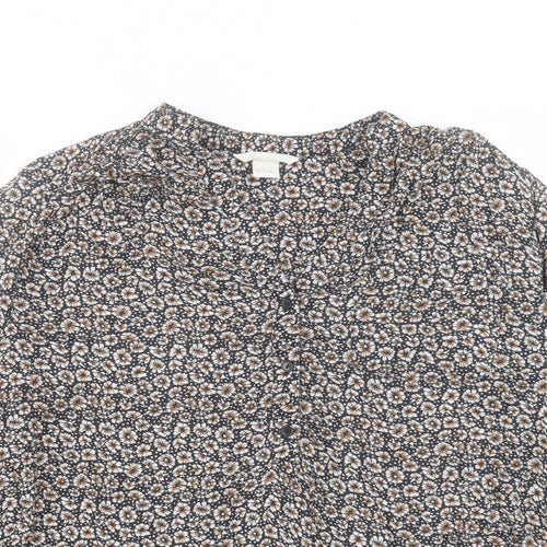 H&M Womens Brown Floral Modal Basic Button-Up Size 6 V-Neck