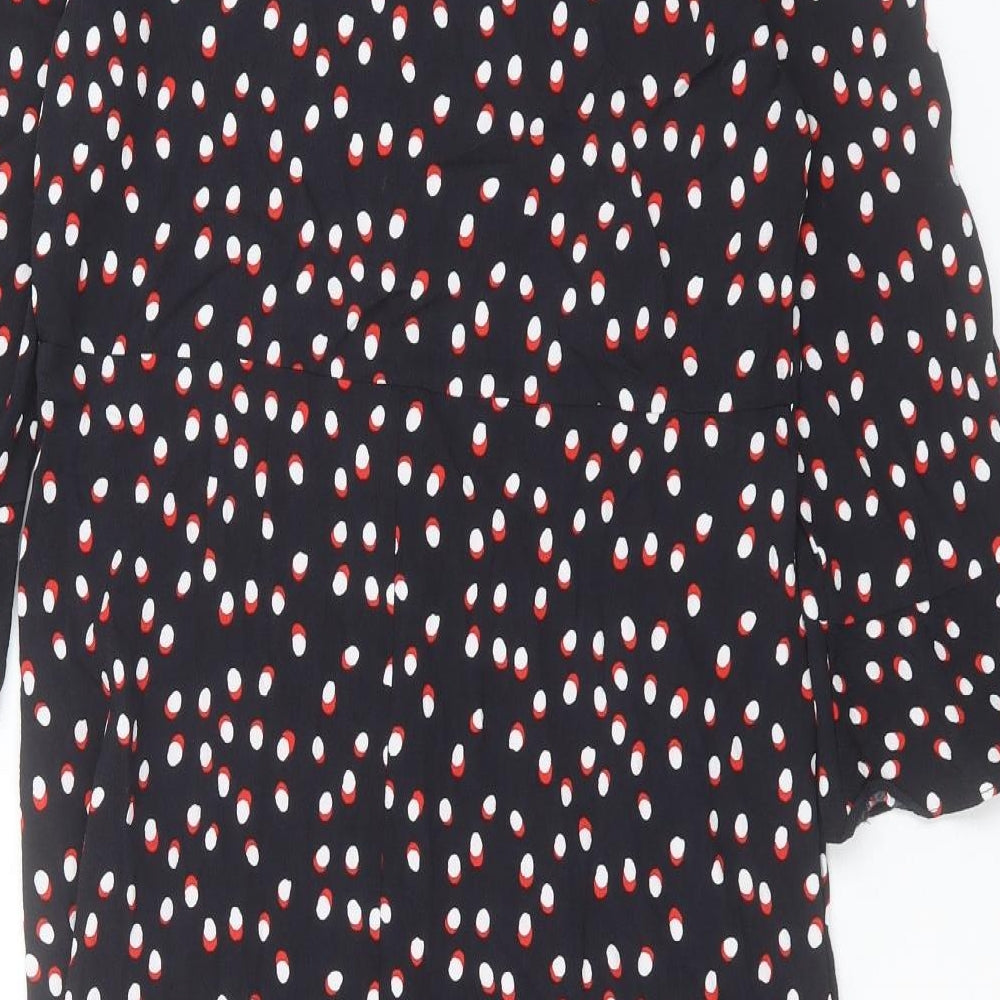 Laura Ashley Womens Blue Geometric Viscose A-Line Size 10 Scoop Neck Tie