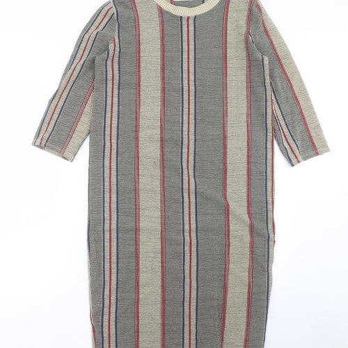 Zara Womens Multicoloured Striped Polyester Jumper Dress Size M Crew Neck Pullover