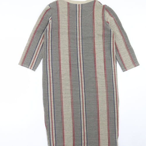 Zara Womens Multicoloured Striped Polyester Jumper Dress Size M Crew Neck Pullover