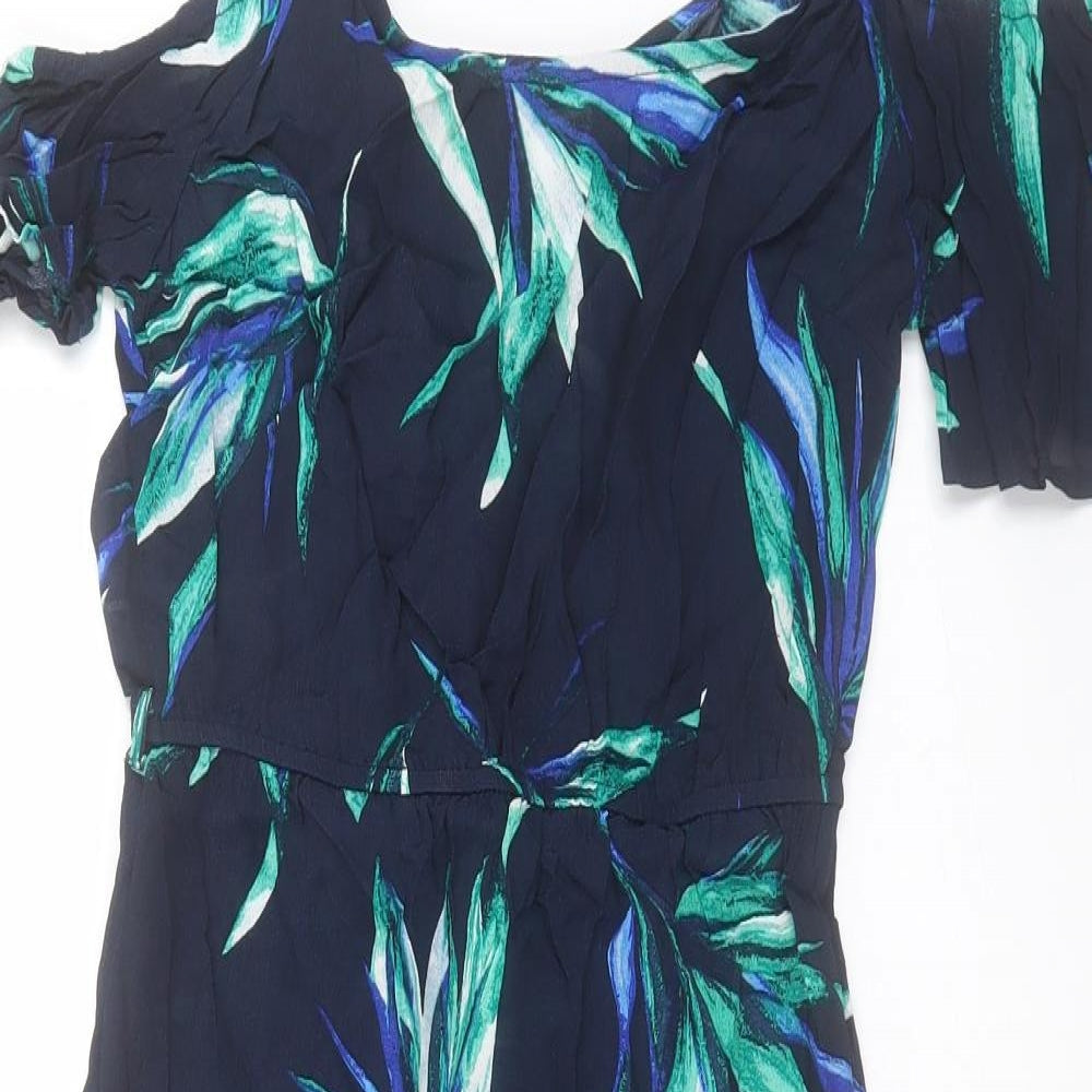 Debenhams Womens Blue Geometric Viscose A-Line Size 8 Scoop Neck Pullover - Cold Shoulder