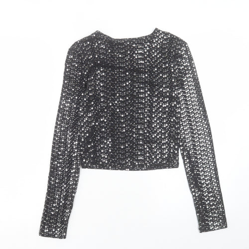 Primark Womens Silver Nylon Cropped T-Shirt Size S Crew Neck - Size 10-12