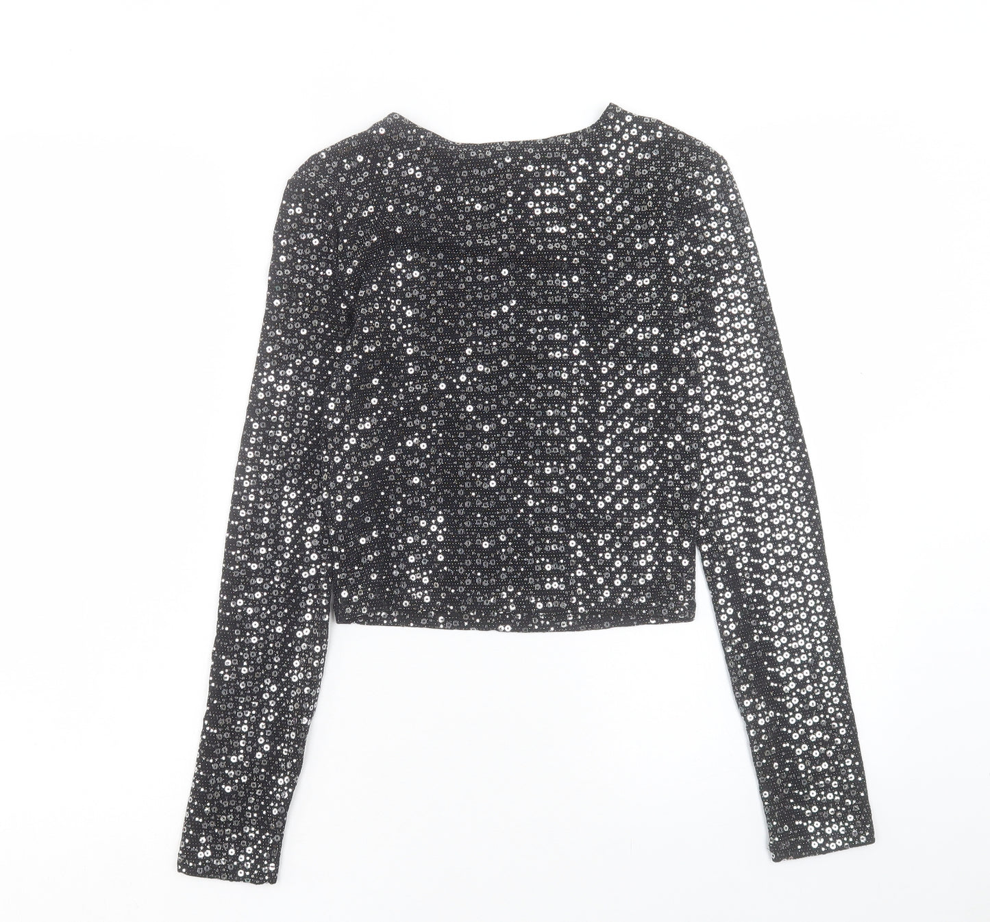 Primark Womens Silver Nylon Cropped T-Shirt Size S Crew Neck - Size 10-12