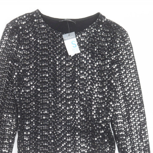 Primark Womens Silver Nylon Cropped T-Shirt Size S Crew Neck - Size 10-12