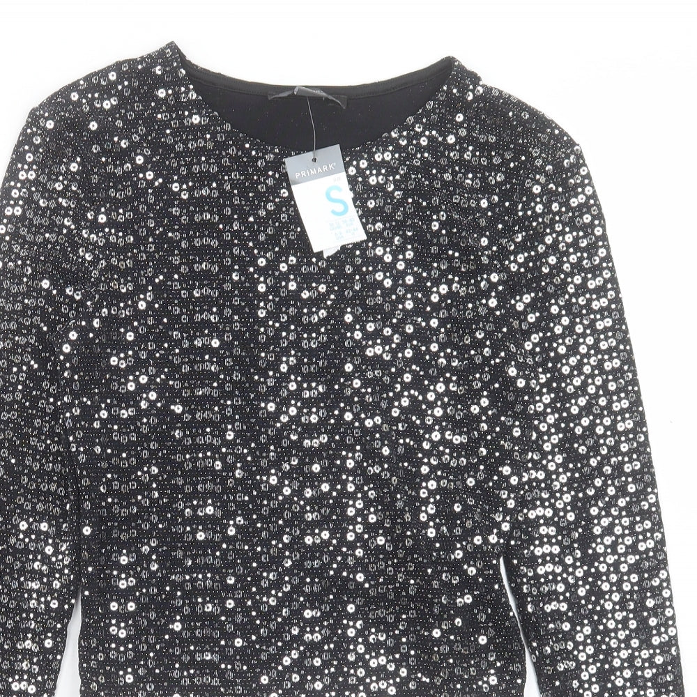 Primark Womens Silver Nylon Cropped T-Shirt Size S Crew Neck - Size 10-12