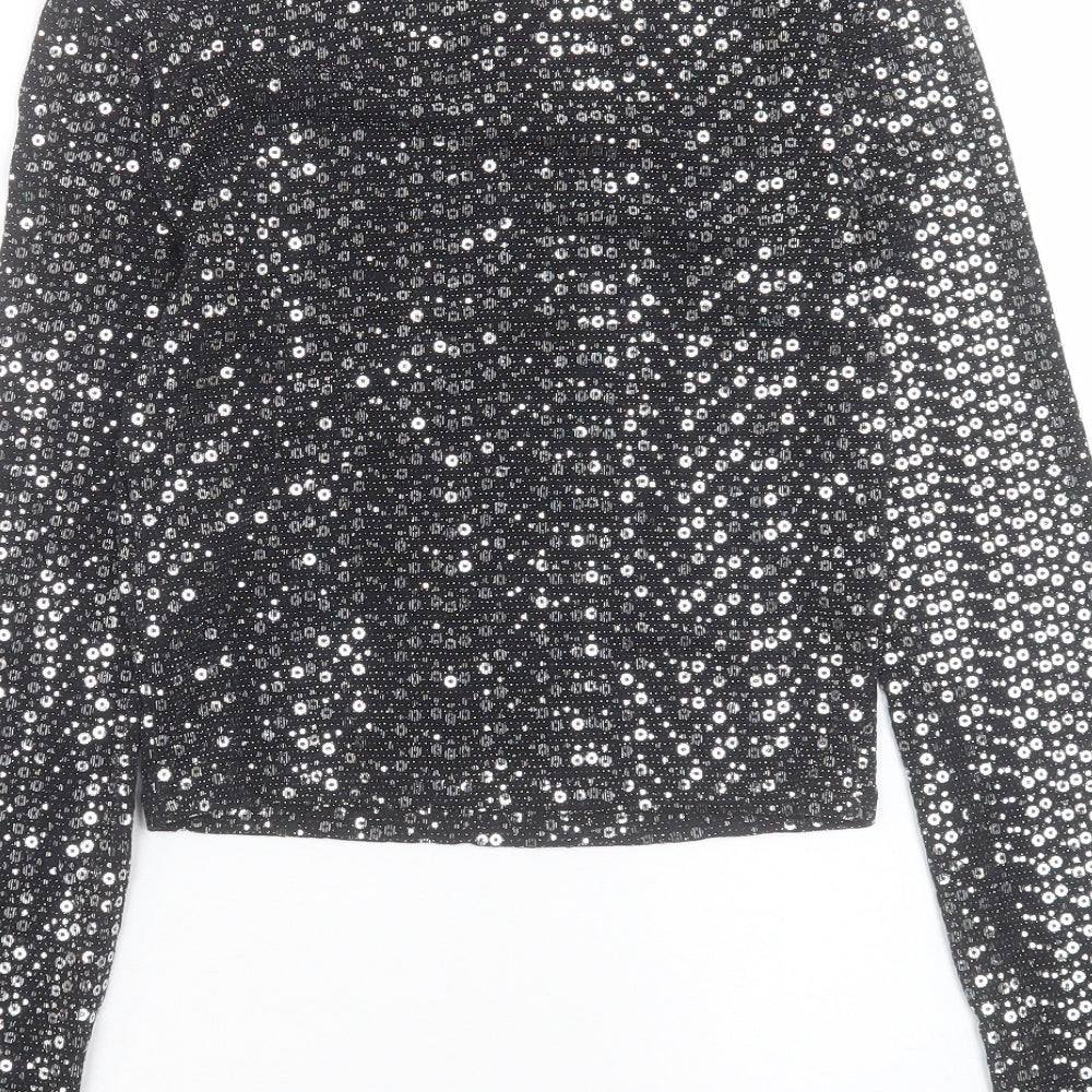 Primark Womens Silver Nylon Cropped T-Shirt Size S Crew Neck - Size 10-12
