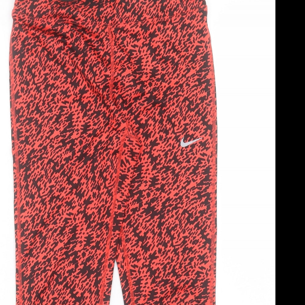 Nike Womens Pink Animal Print Polyester Cropped Leggings Size S L23 in Regular Pullover