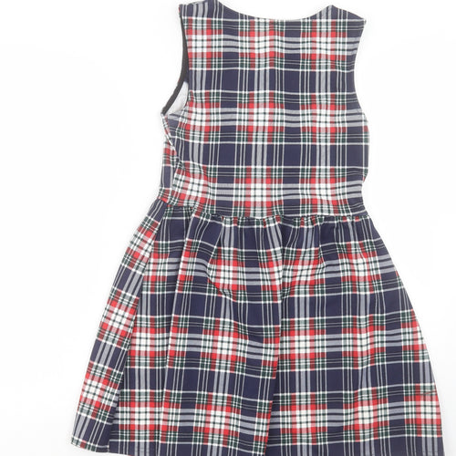 Blue Vanila Womens Blue Plaid Polyester Fit & Flare Size L Crew Neck