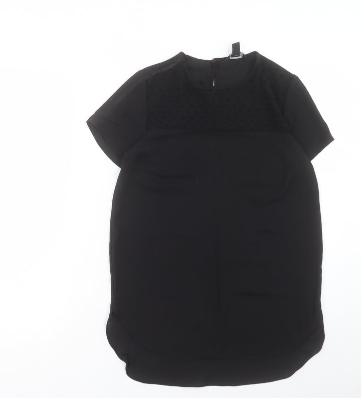 New Look Womens Black Polyester Basic T-Shirt Size 8 Crew Neck