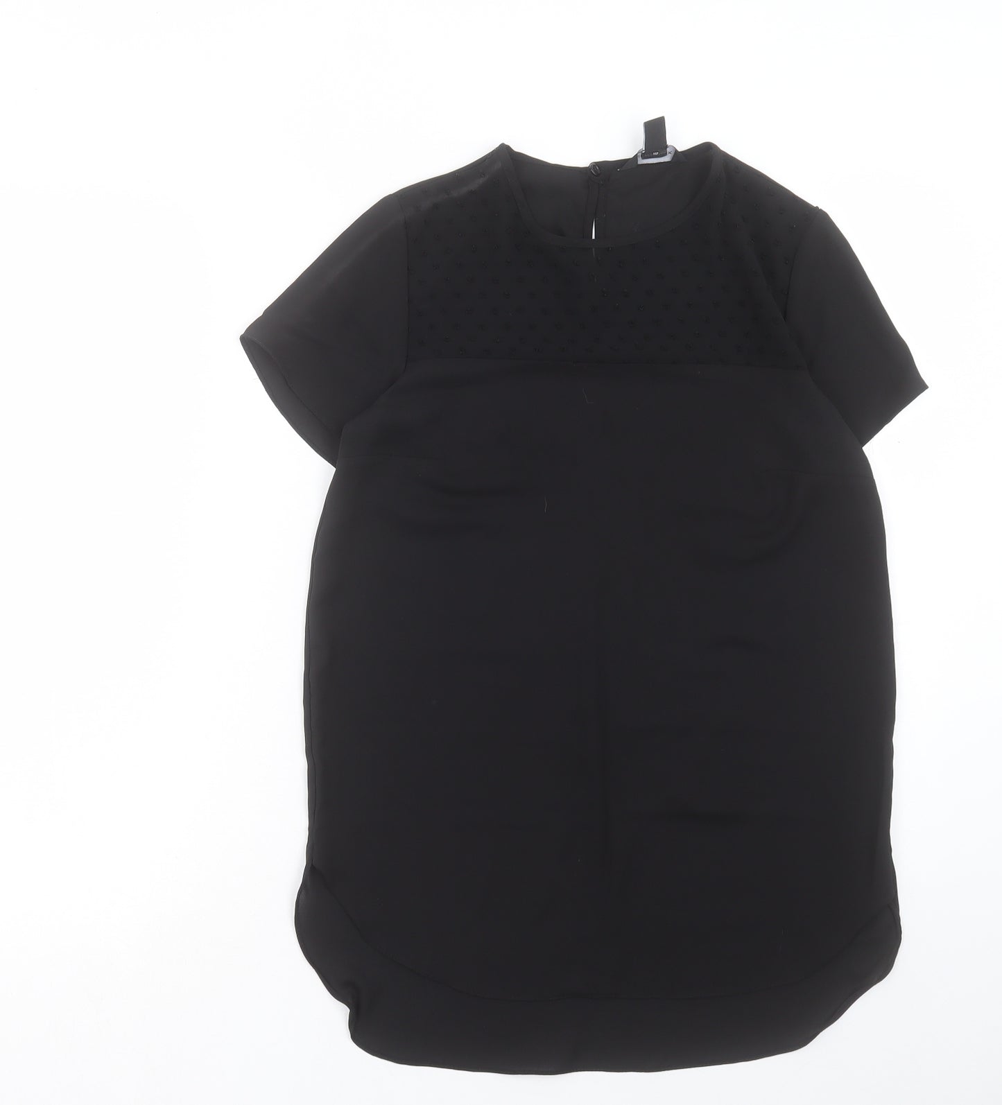 New Look Womens Black Polyester Basic T-Shirt Size 8 Crew Neck