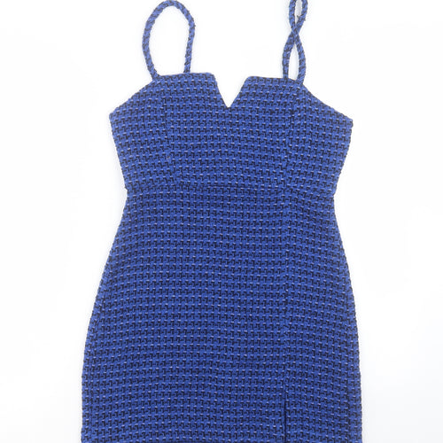 Zara Womens Blue Viscose Shift Size M V-Neck Zip