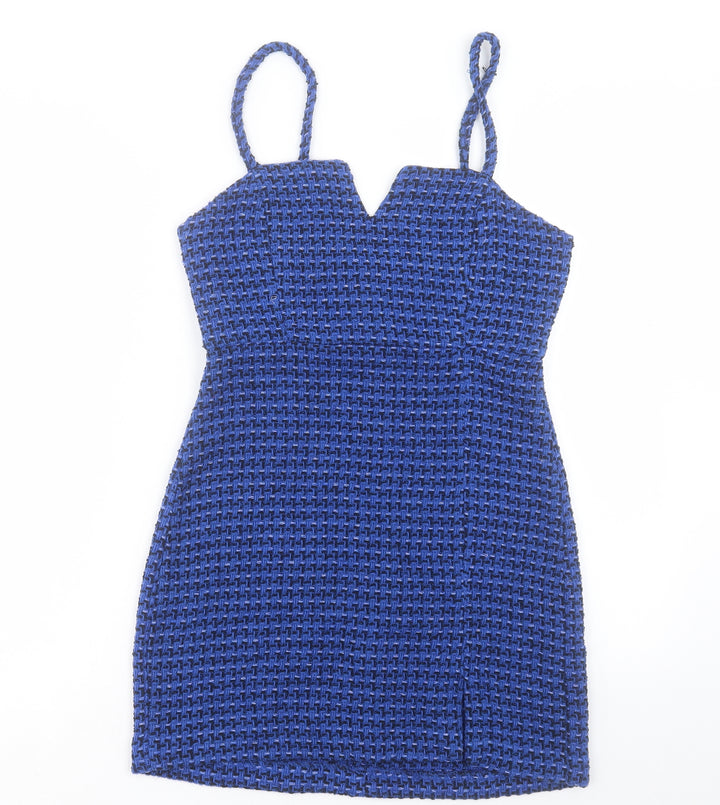 Zara Womens Blue Viscose Shift Size M V-Neck Zip