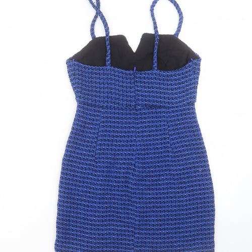 Zara Womens Blue Viscose Shift Size M V-Neck Zip