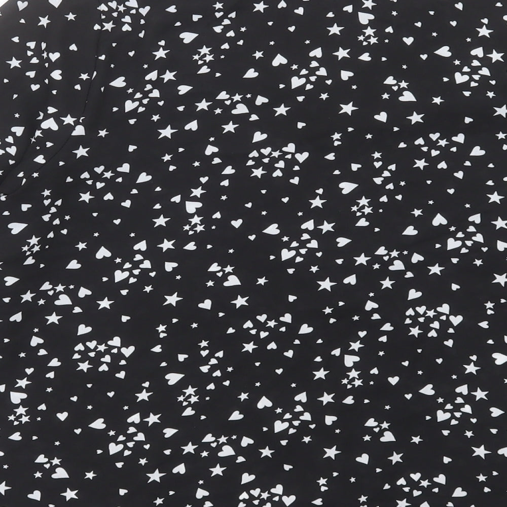 Matalan Womens Black Geometric Polyester Basic Button-Up Size 12 V-Neck - Star And Heart Pattern