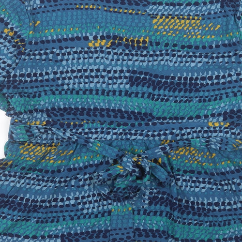 EAST Womens Blue Geometric Viscose Basic T-Shirt Size M V-Neck
