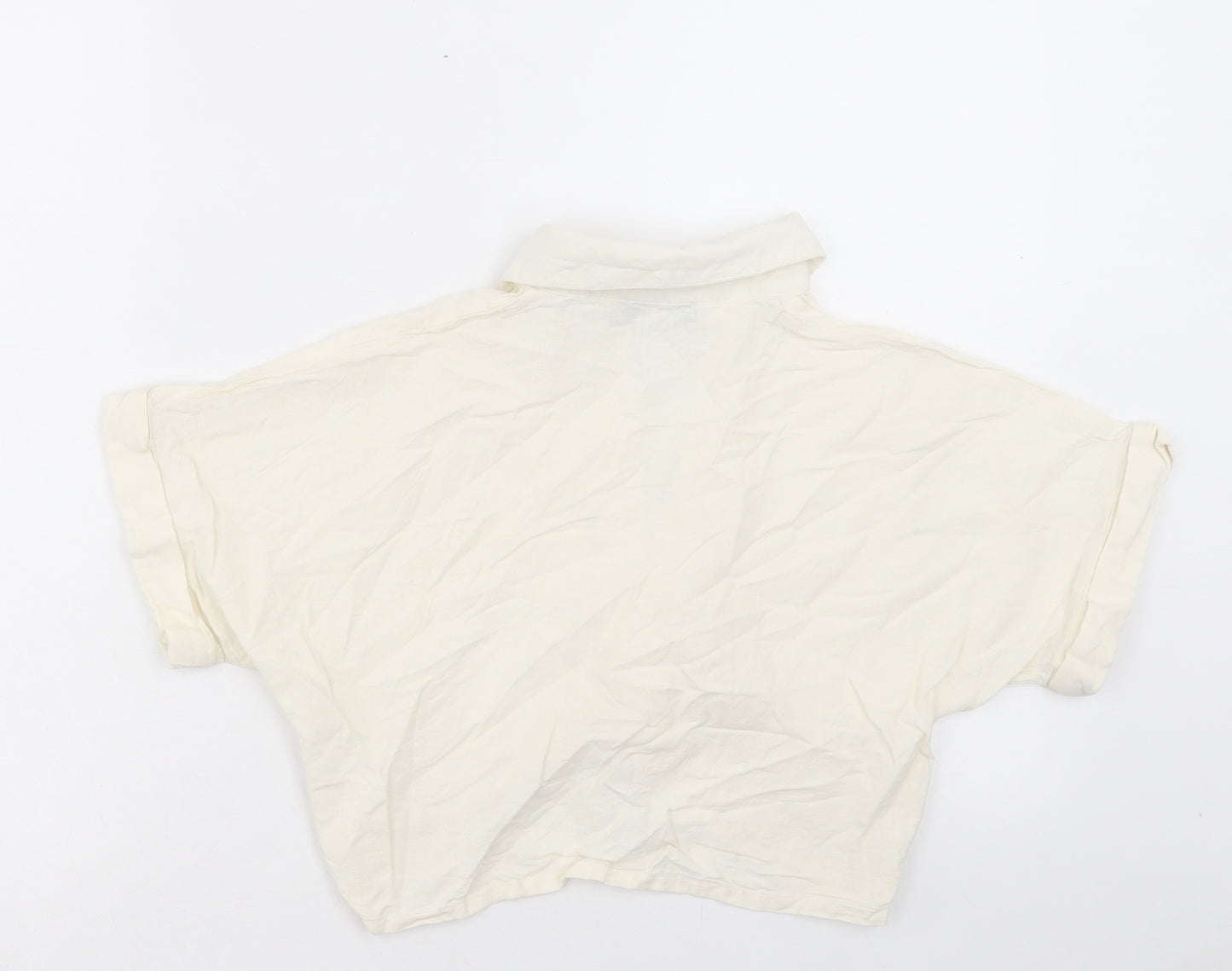 PRETTYLITTLETHING Womens Beige Cotton Cropped Blouse Size 10 V-Neck - Twist Front