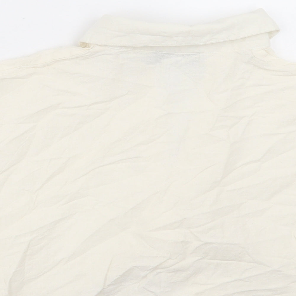 PRETTYLITTLETHING Womens Beige Cotton Cropped Blouse Size 10 V-Neck - Twist Front