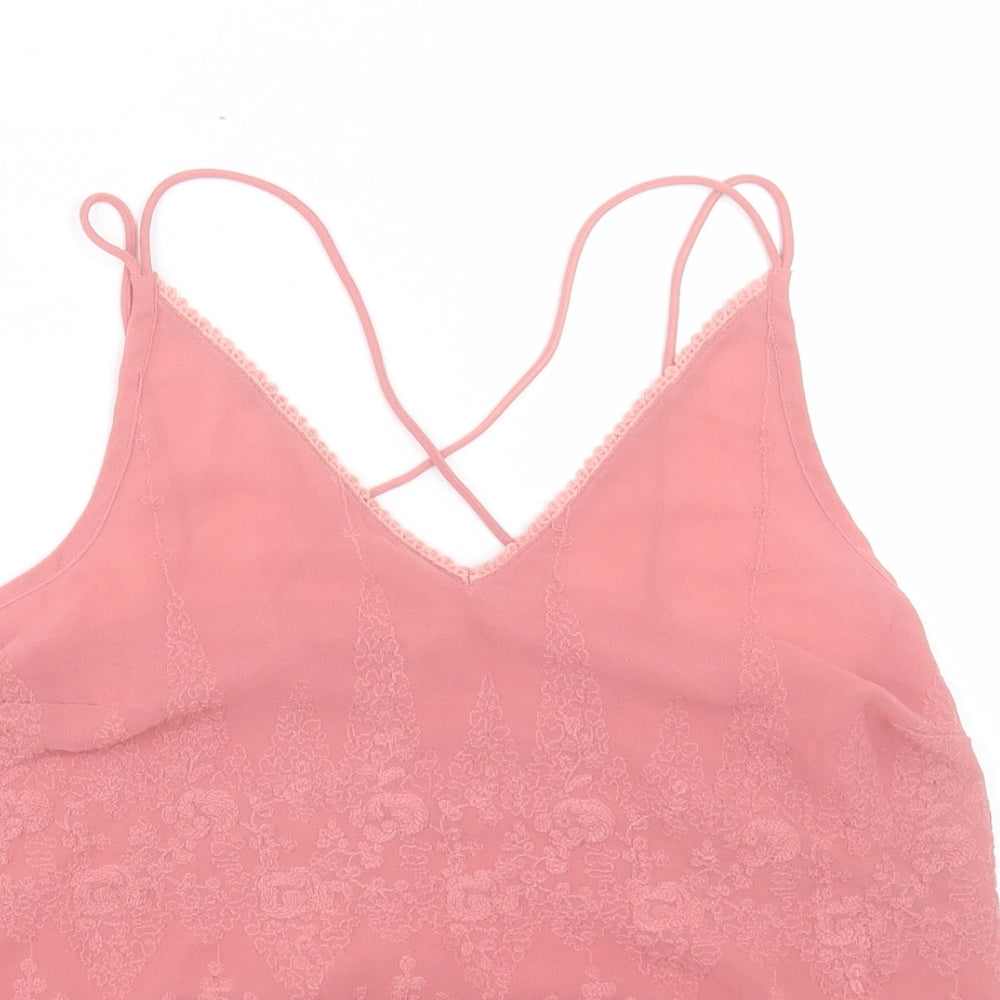 River Island Womens Pink Polyester Camisole Tank Size 8 V-Neck