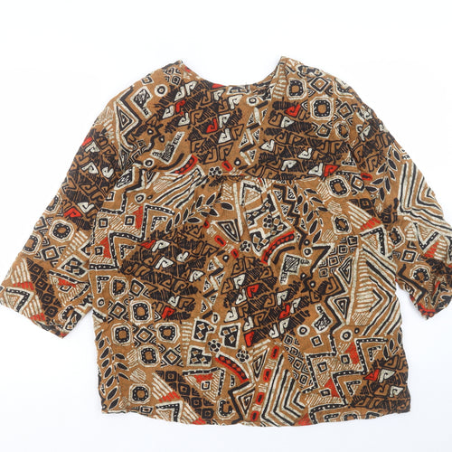 Sharon Anthony Womens Brown Geometric Polyester Basic T-Shirt Size 16 Crew Neck