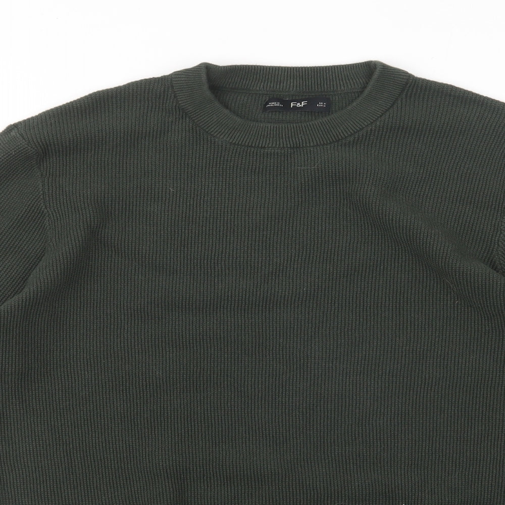F&F Mens Green Round Neck Cotton Pullover Jumper Size M