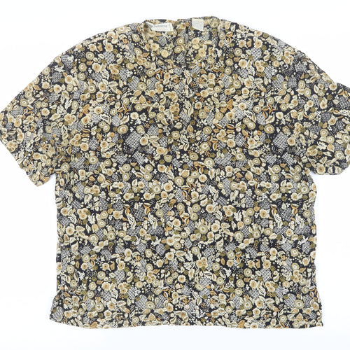 Liz Claiborne Womens Multicoloured Geometric Silk Basic T-Shirt Size 4 Round Neck - Floral Design